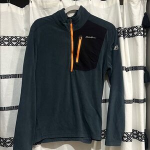 Eddie Bauer Charcoal Pullover with Vibrant Orange Zipper